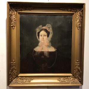 Par 1800 tals portrætter malt på metalplader og Damborg rammer