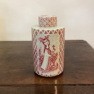 Rød Bjørn Wiinblad lågkrukke fra Nymølle nr. 3181-303 - højde 13 cm. diameter 7 cm.